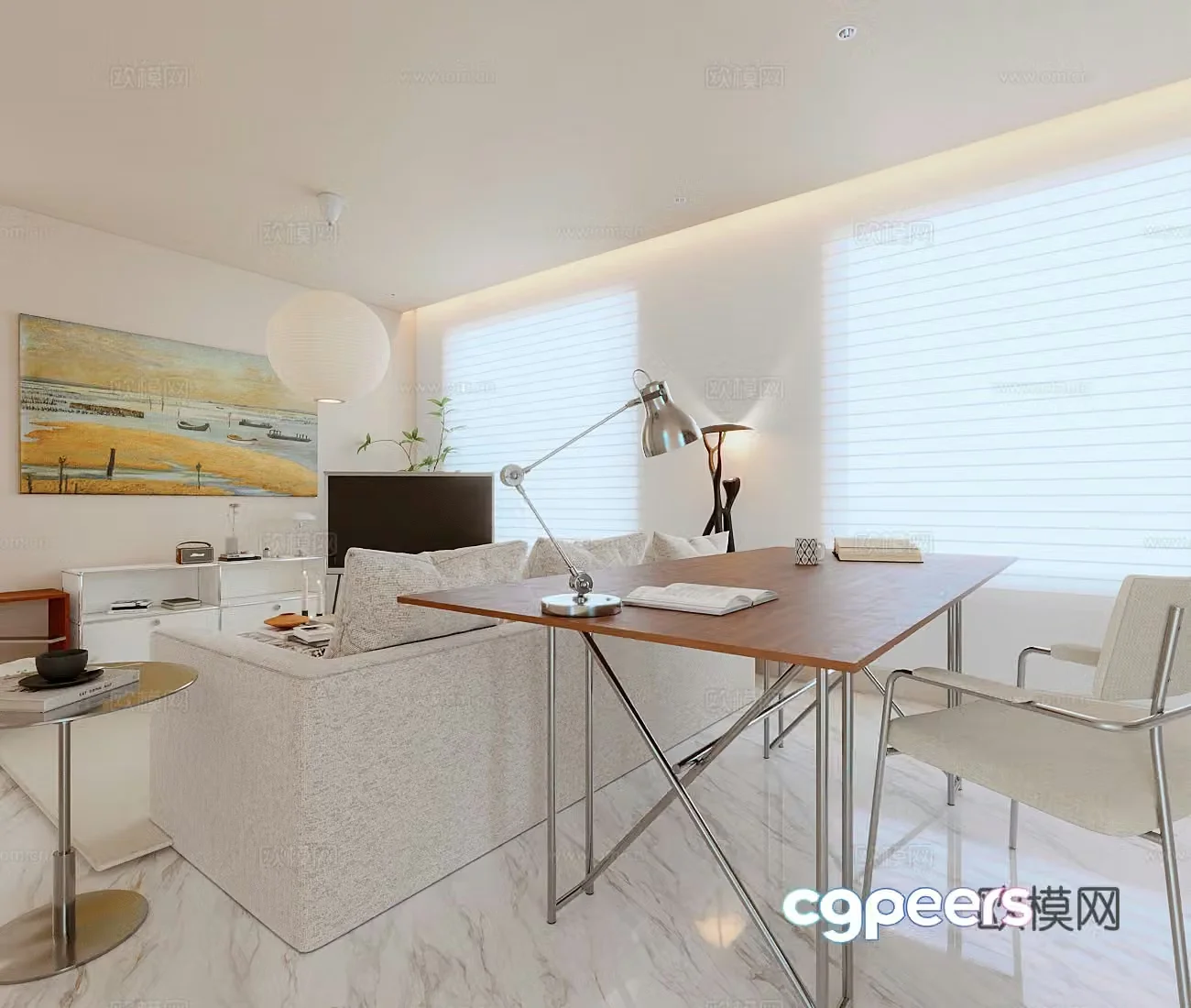 Creamy living room 3d model