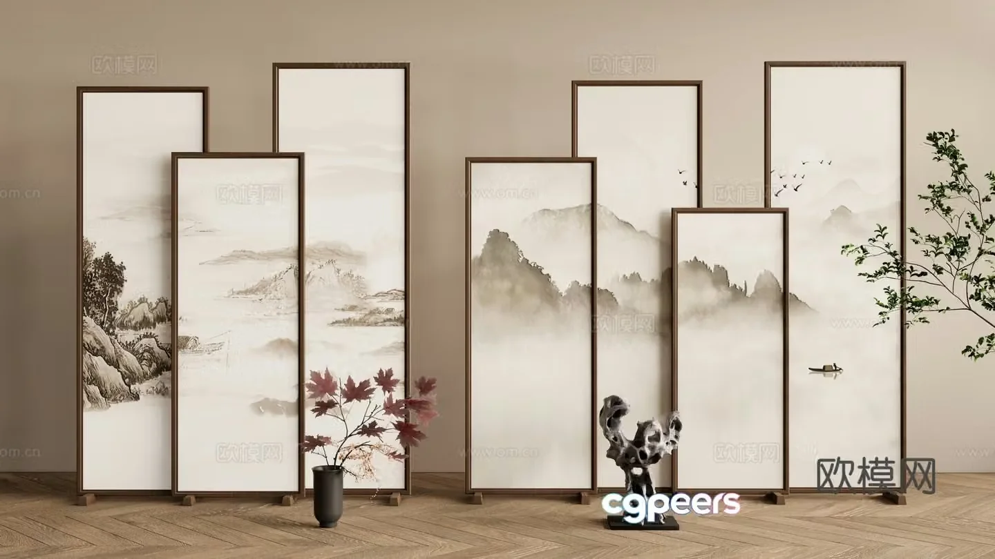 New Chinese style screen decorative screen entrance screen 3D model