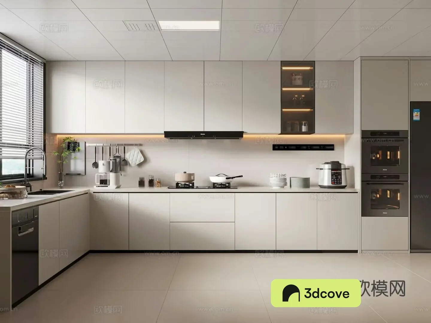 Creamy kitchen cabinet kitchen utensils stove refrigerator kitchen appliances