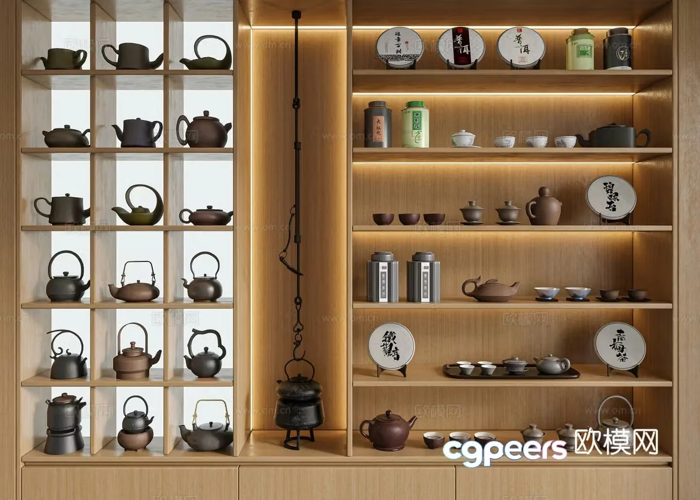 New Chinese tea set tea leaves tea cups tea cakes tea cabinet 3D model