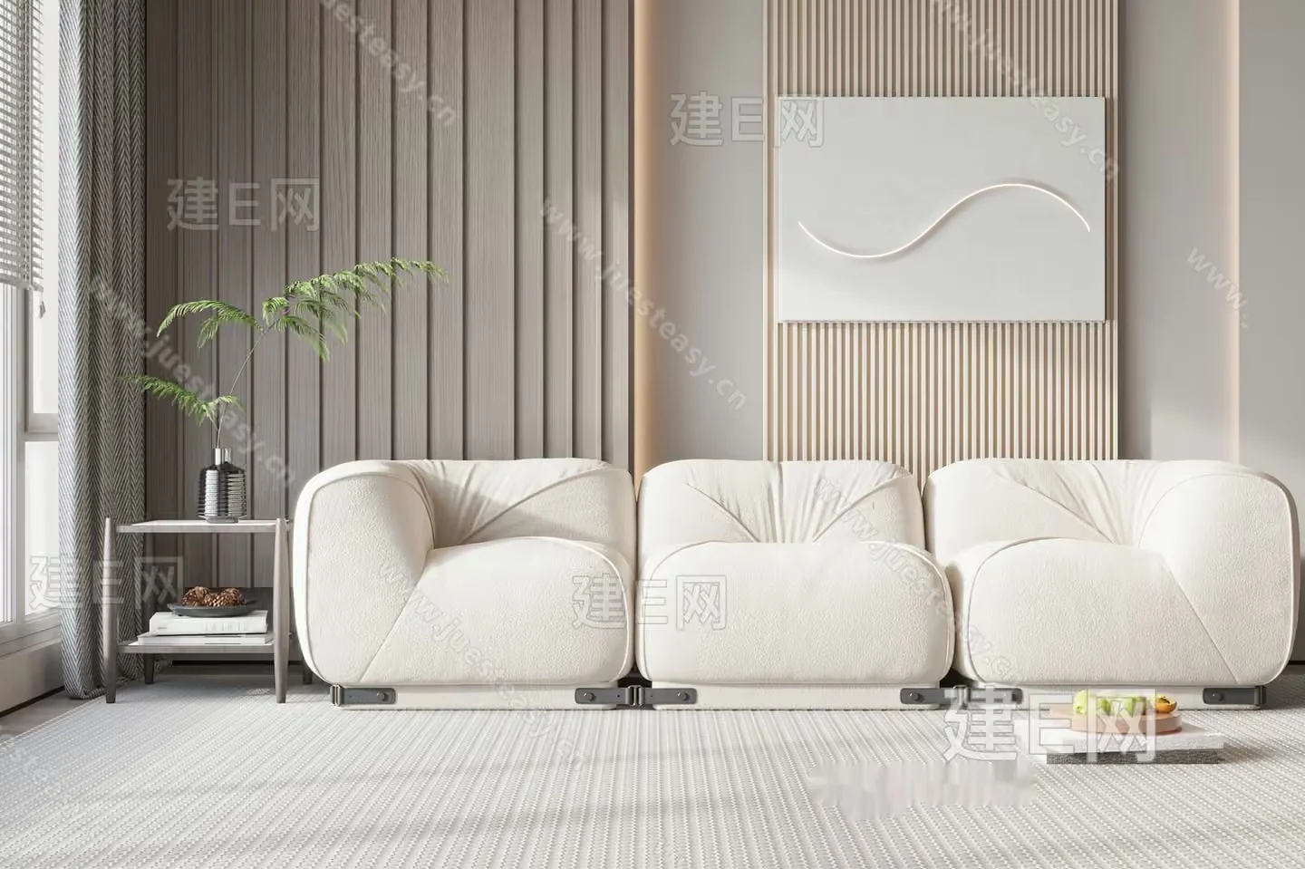 White Couch 3D Model – 8110 – VRAY Render