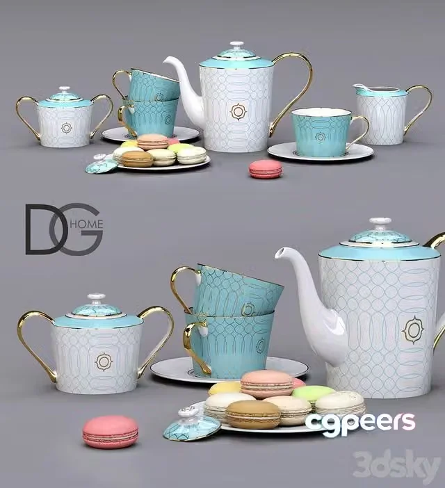 3ds Max Free – Tea set from DG Home + macaroon