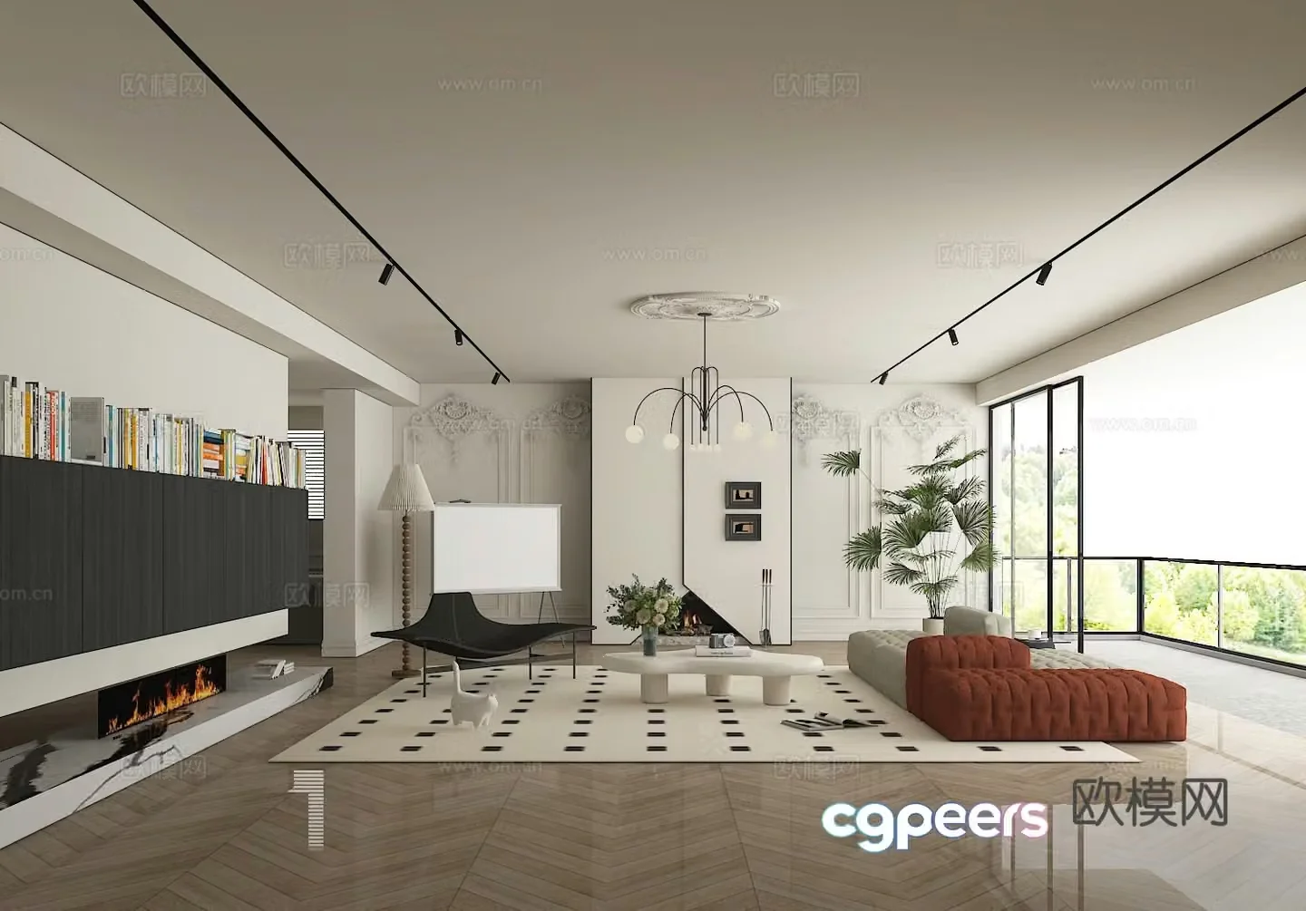French Creamy Living Room 3D Model