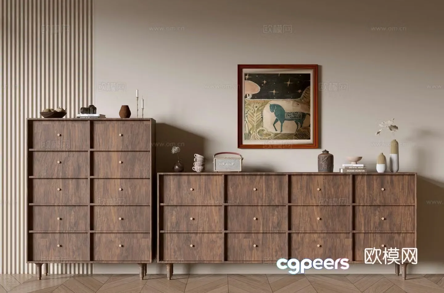 Wabi-sabi style side cabinet low cabinet chest of drawers 3D model
