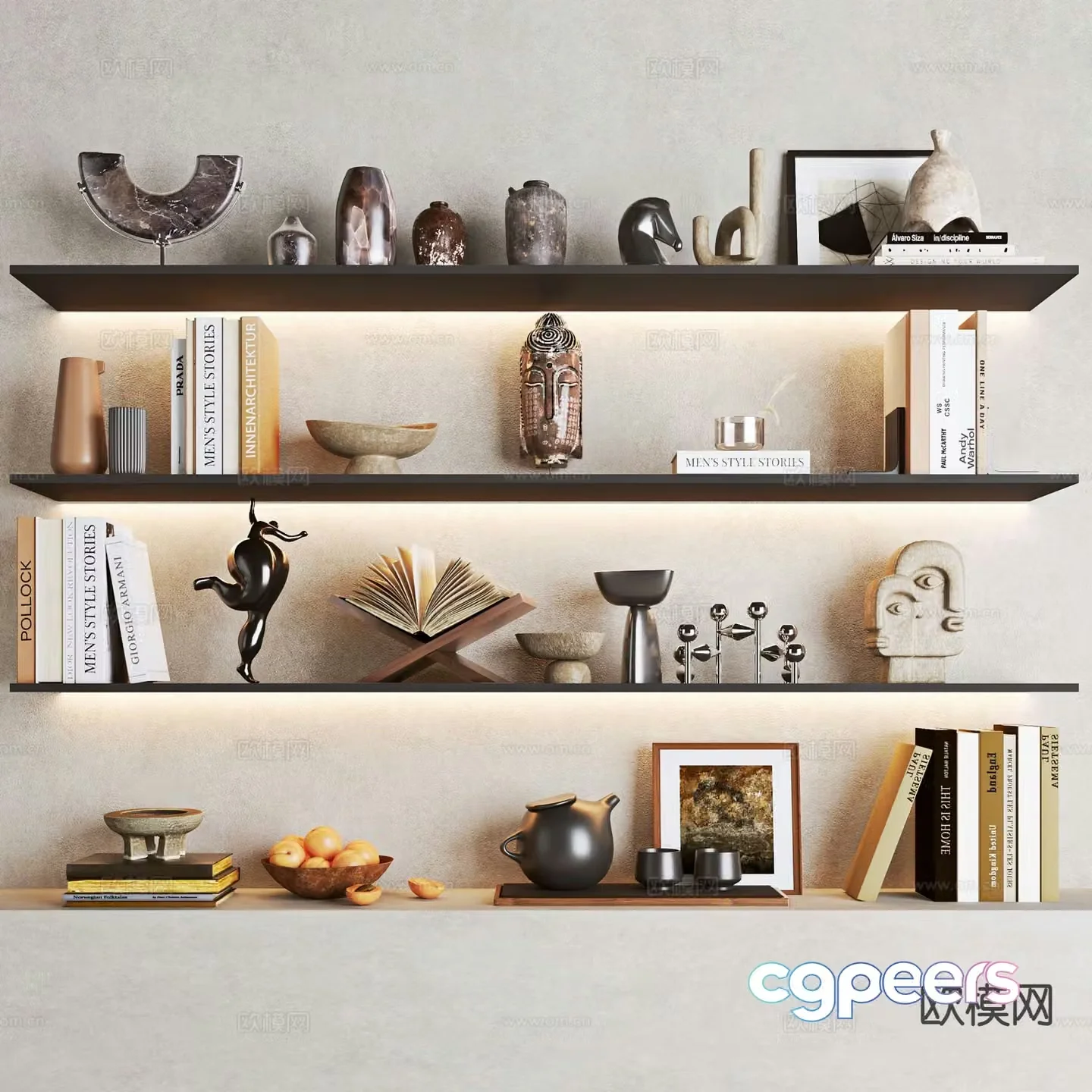 Wabi-sabi decorations ornaments books hanging paintings clay pots 3D model