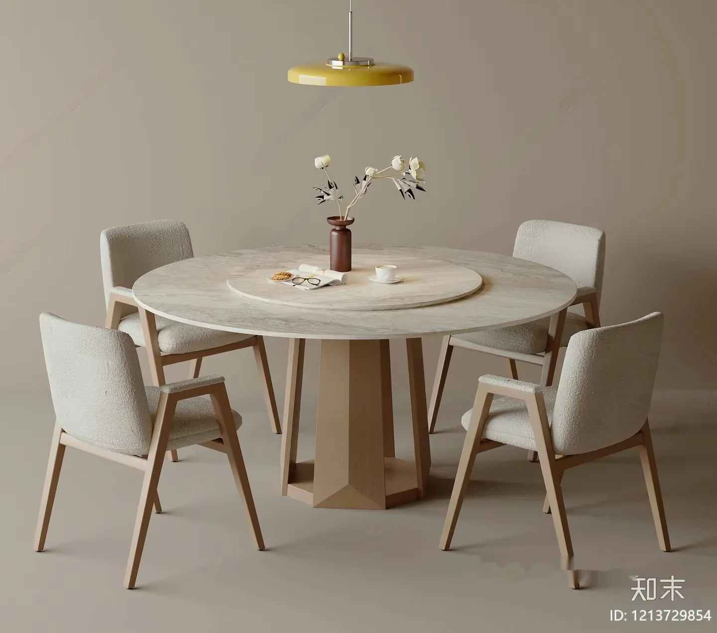 A Round Dining Table With A Marble Top 3D Model – 6926 – VRAY Render