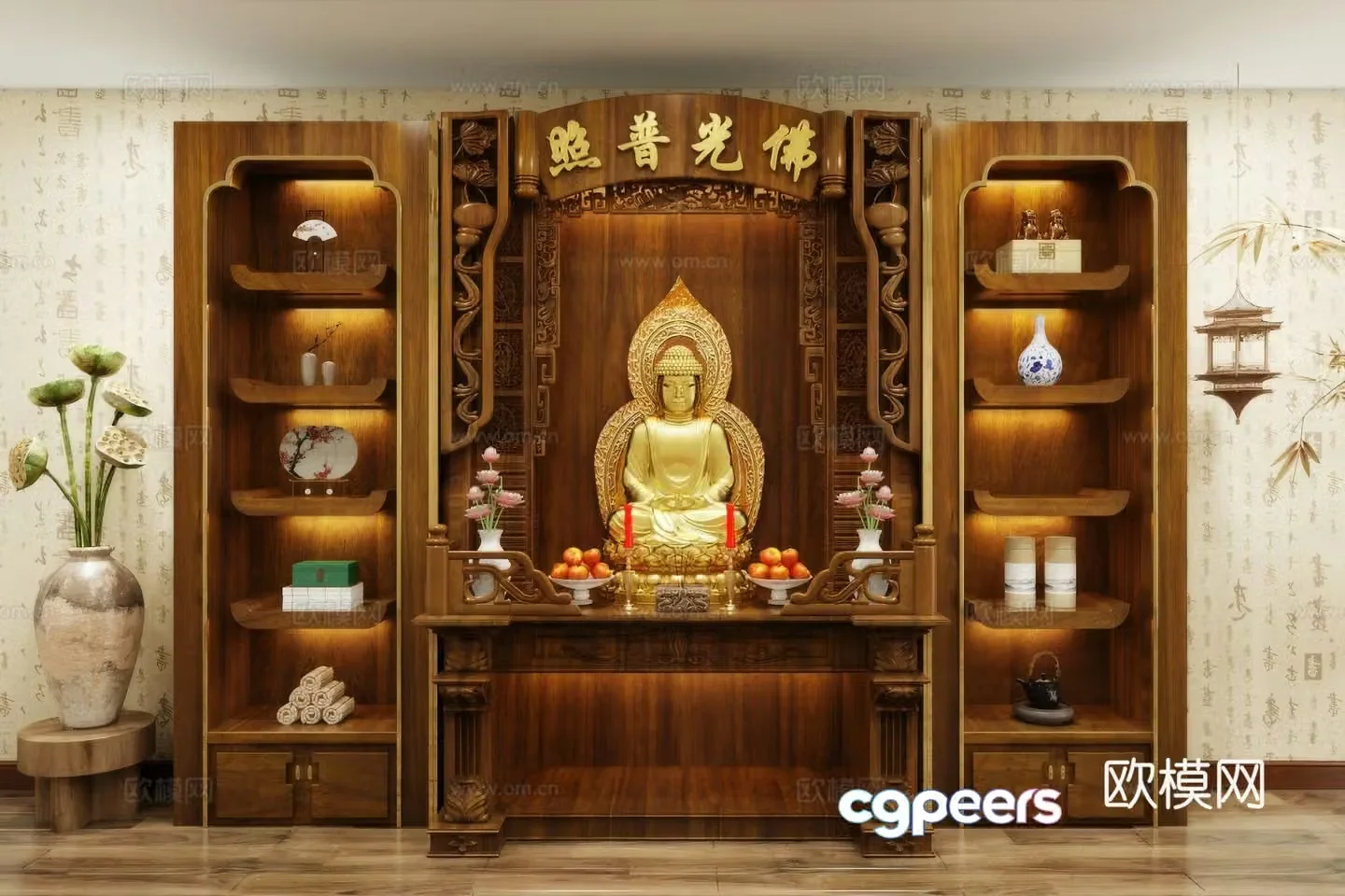 Buddha niche shrine hostel incense stove candle holder 3d model