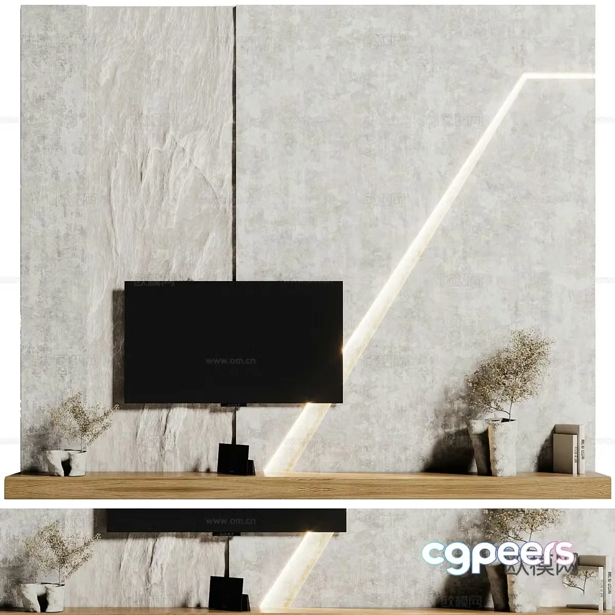 New Chinese style Wasabi TV background wall 3D model