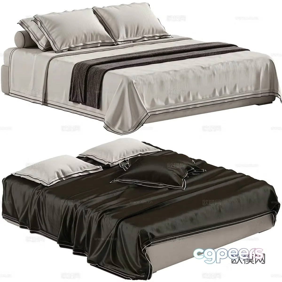 Modern Italian light luxury silk fabric double bed 3D model