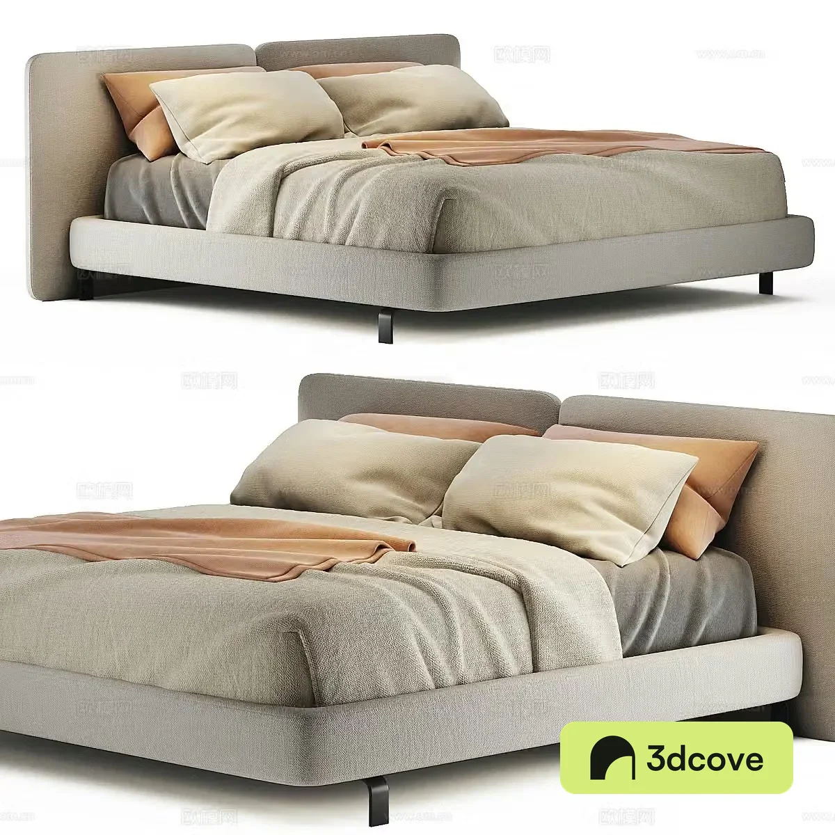 Modern Italian Minotti Tatlin fabric double bed