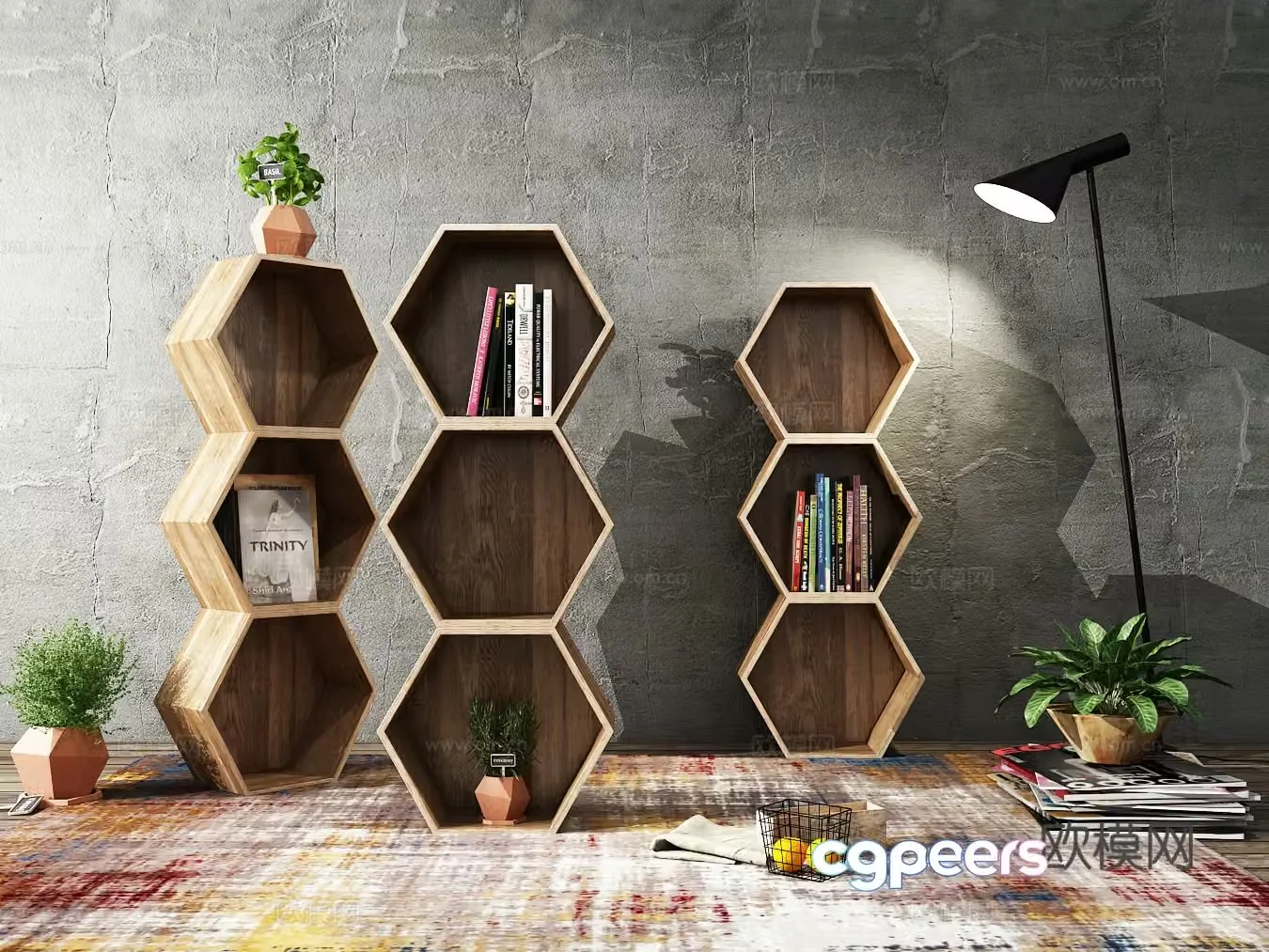 Modern decorative cabinet bookshelf green plants jewelry 3d model
