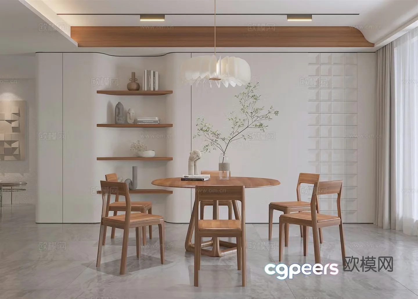 Solid wood original dining table dining chair 3D model
