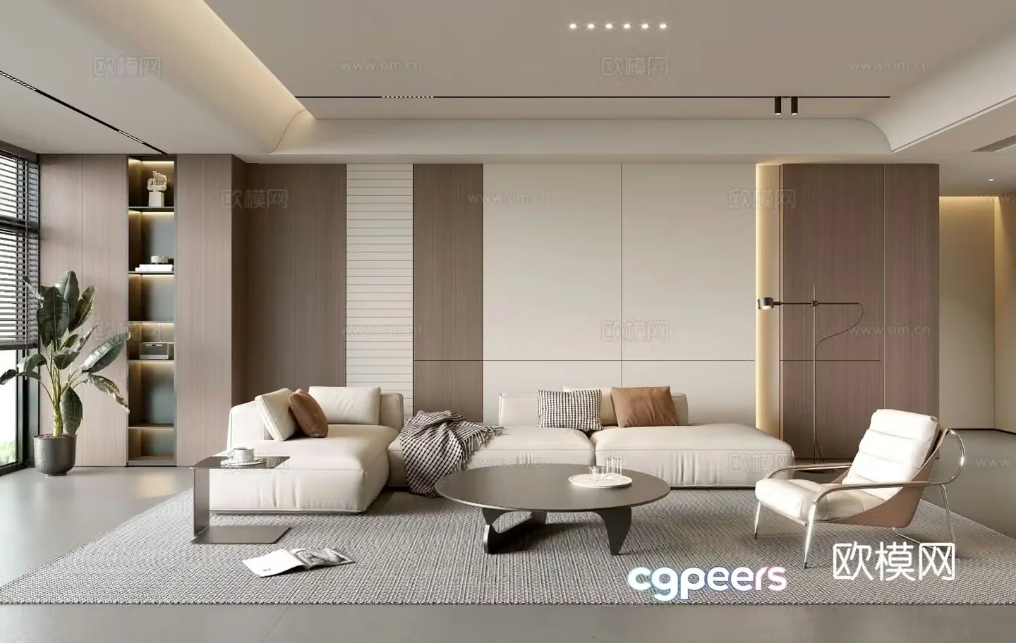 Modern simple living room balcony cabinet sofa combination coffee table sofa background wall 3d model