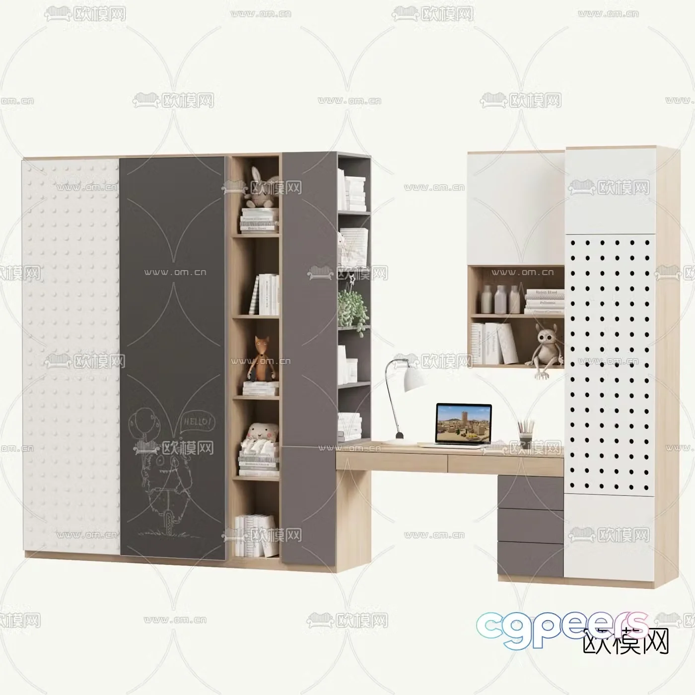 Nordic children’s bookcase combination 3D model