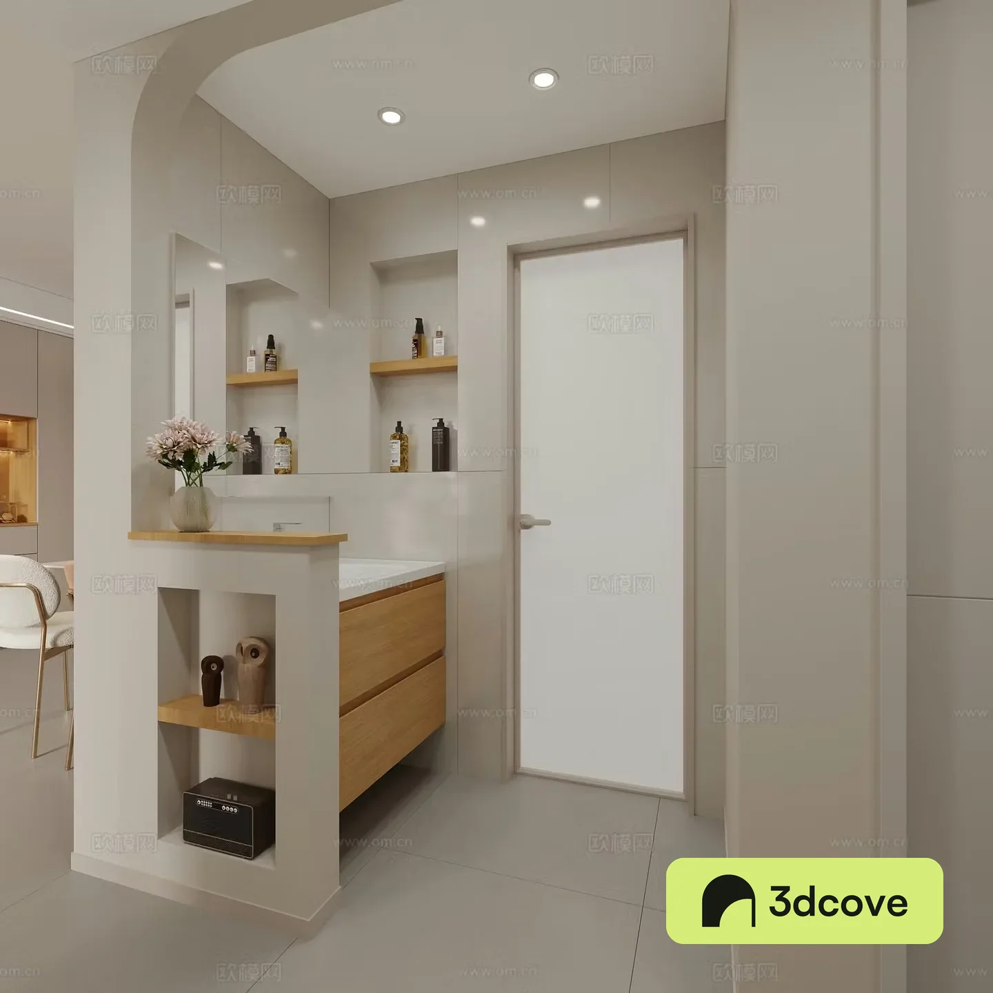 Cream log wind bathroom dry area