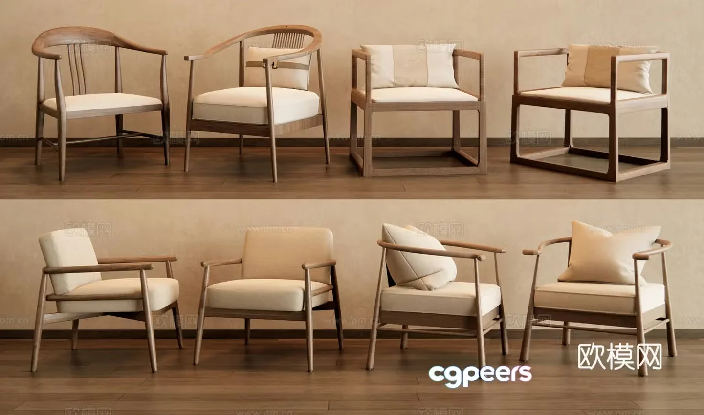 New Chinese -style casual chair circle chair tea chair 3D model