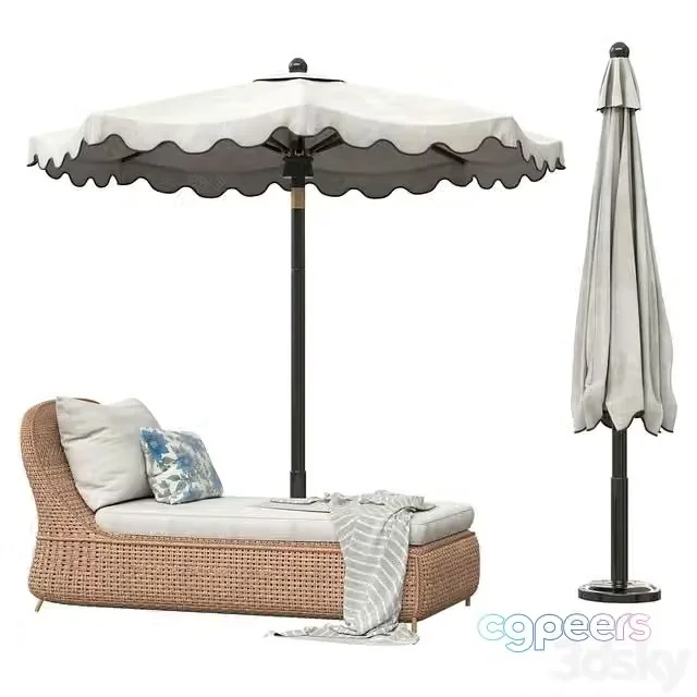 3ds Max Free – Scalloped umbrella and westport chaise