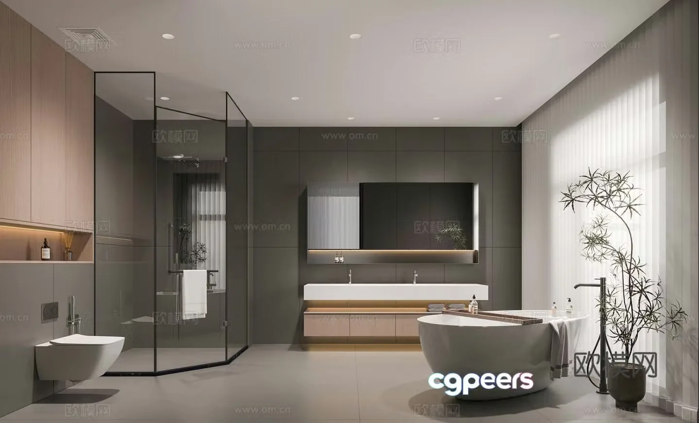Modern minimalist bathroom Modern bathroom Crystal wall lamp Stone parquet bathroom mirror hanging bathroom cabinet shower 3d model