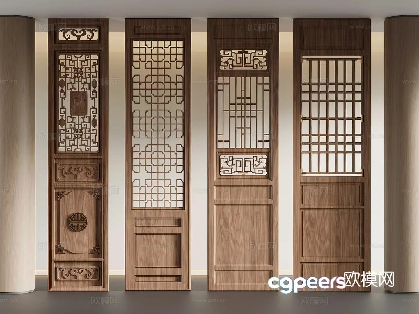 Screen New Chinese-style screen partition Grid partition 3D model