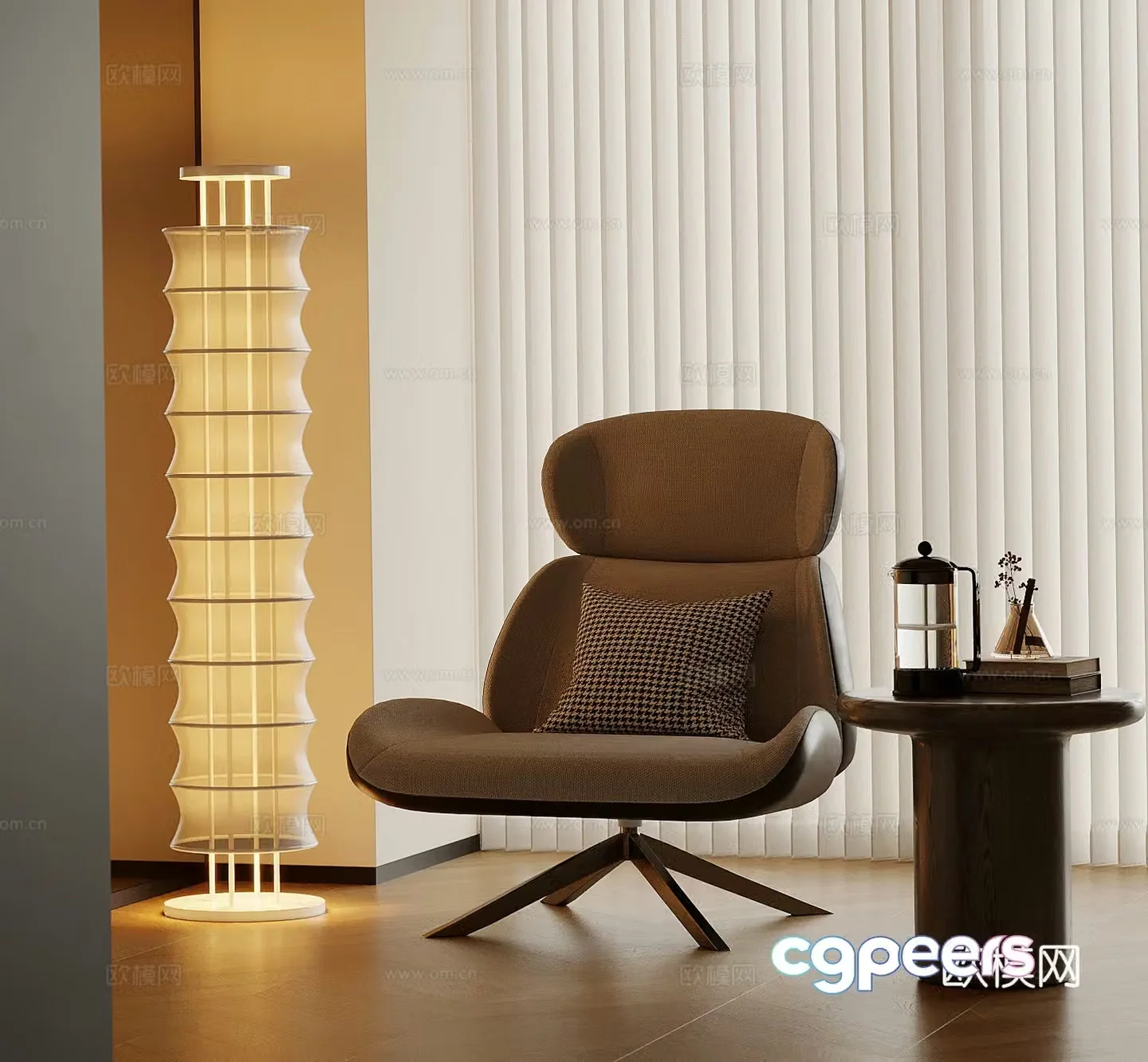 Leisure chair modern simple leisure chair recliner side table floor lamp 3d model
