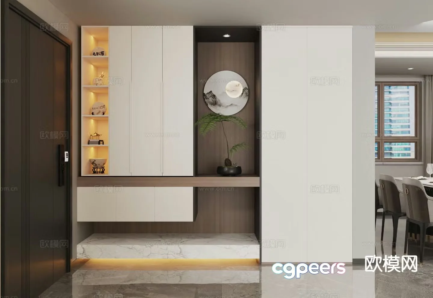 New Chinese style entrance shoe cabinet 3D model