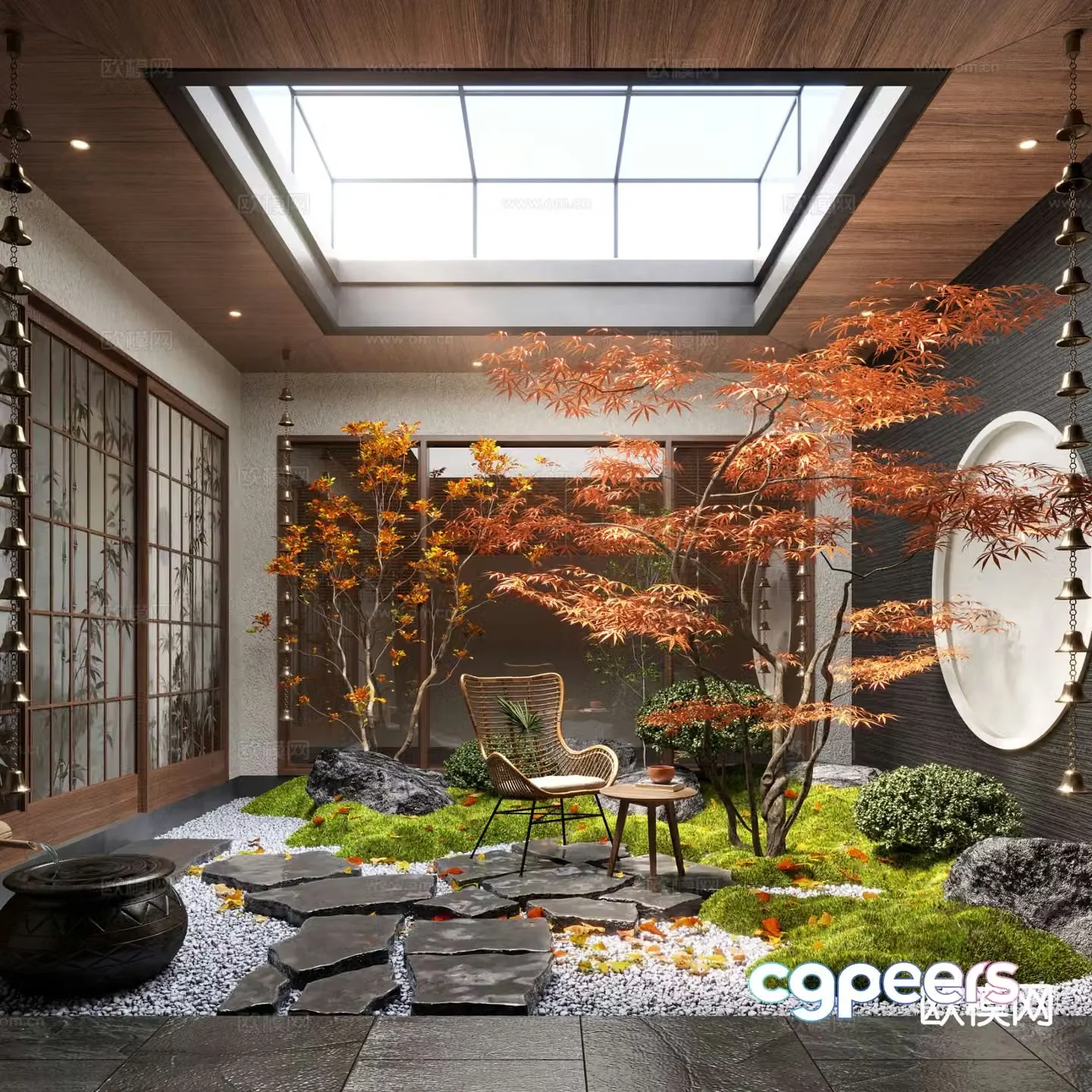New Chinese Zen Patio Courtyard Landscape 3D Model