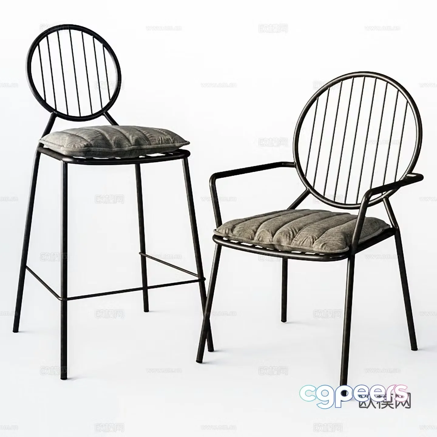 Industrial style bar chair Wrought art bar chair Cafe restaurant bar chair 3D model