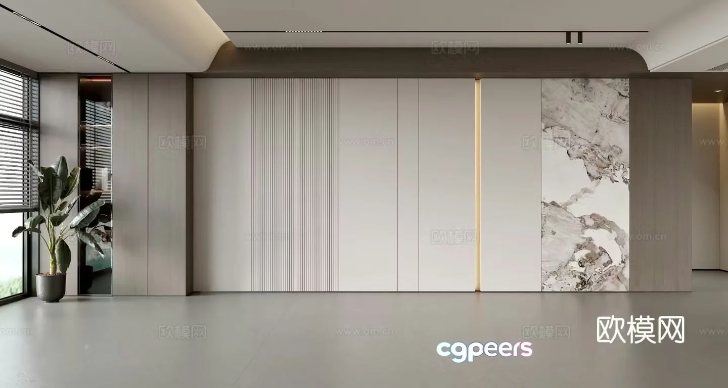 Italian sofa background wall modern ornament balcony cabinet living room cabinet wood veneer background wall 3d model