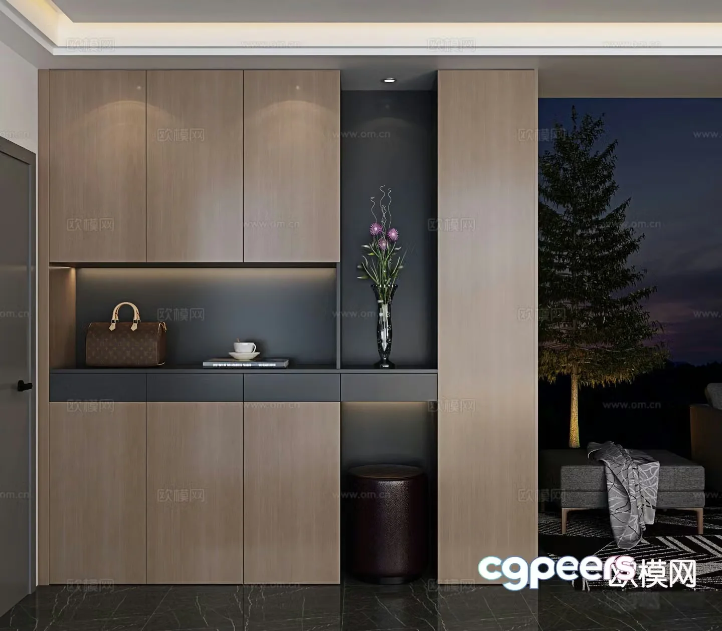 Italian style entrance shoe cabinet 3D model