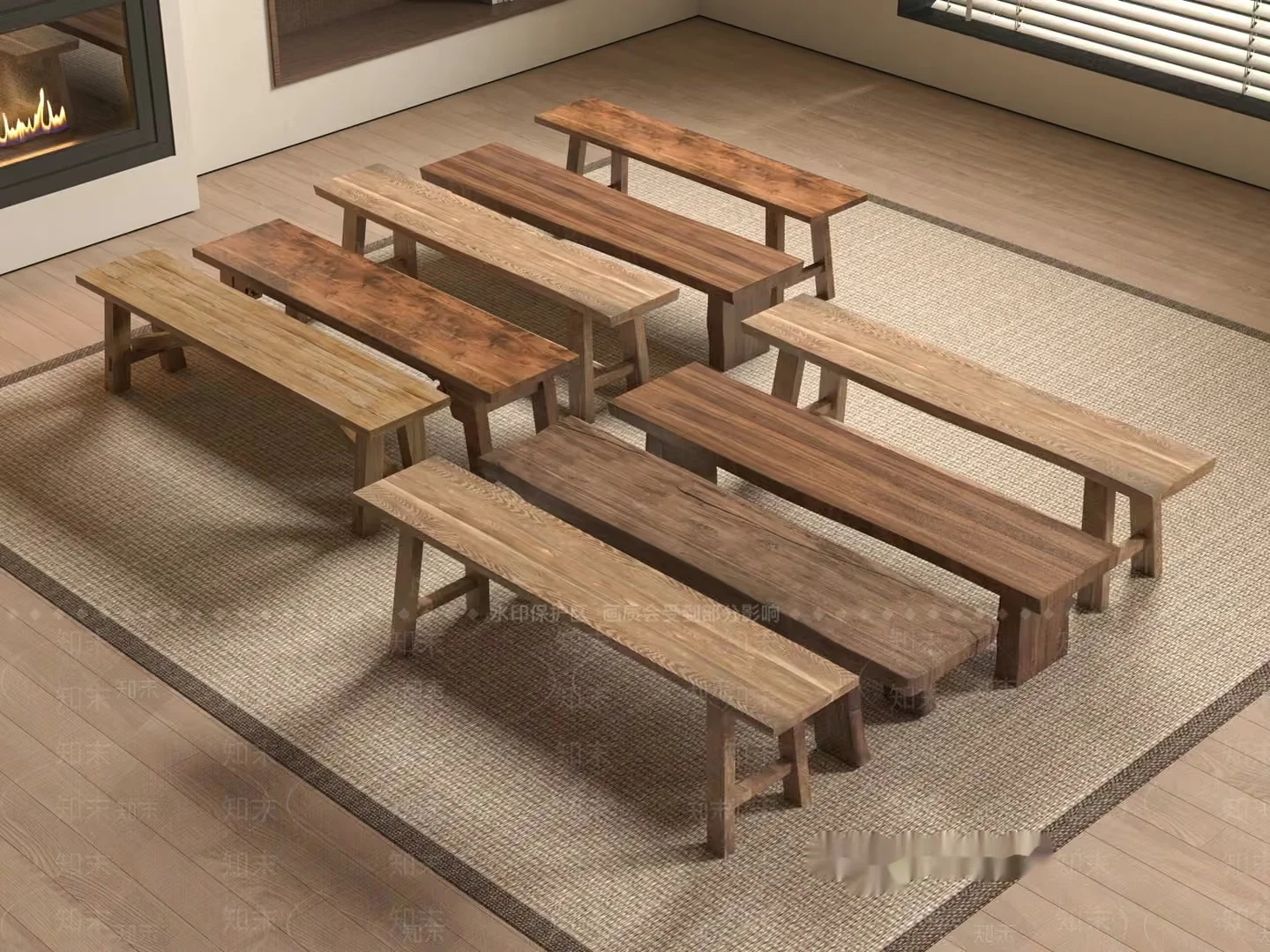 A Set Of Wooden Benches 3D Model – 1034 – VRAY Render