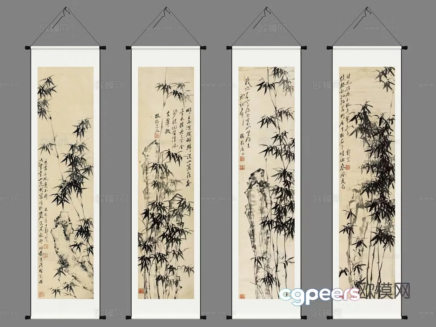 New Chinese style scroll calligraphy painting calligraphy and painting brush calligraphy and ink painting 3D model