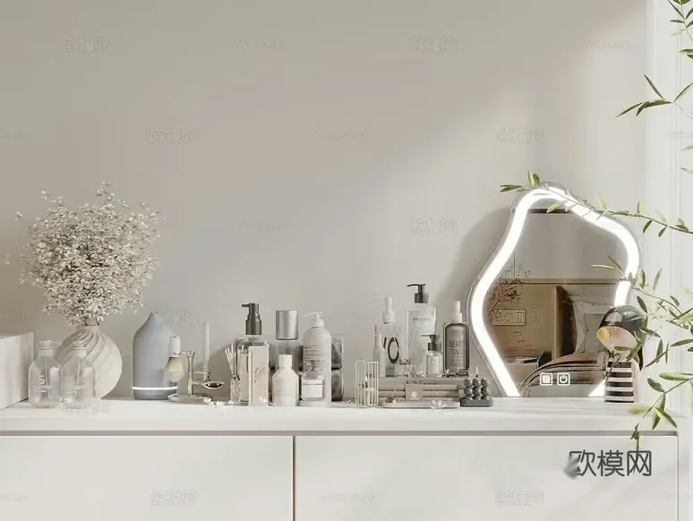 A White Vanity With A Mirror 3D Model – 11752 – VRAY Render
