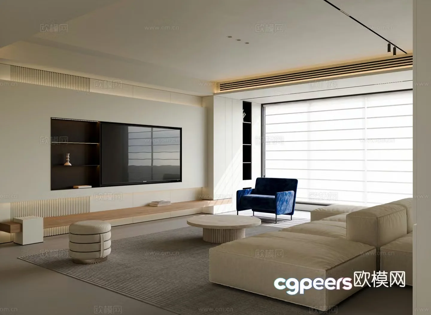 Modern minimalist living room large flat living room black and white and gray living room living room without lights horizontal hall 3d model