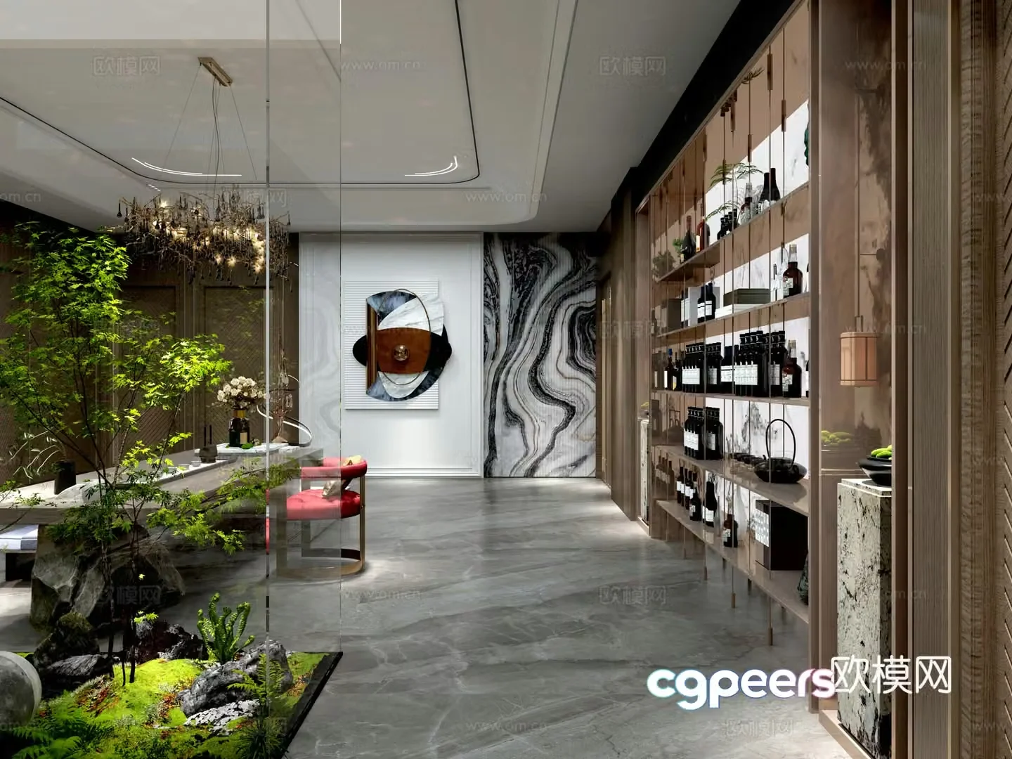 New Chinese style tea room wine cellar 3d model
