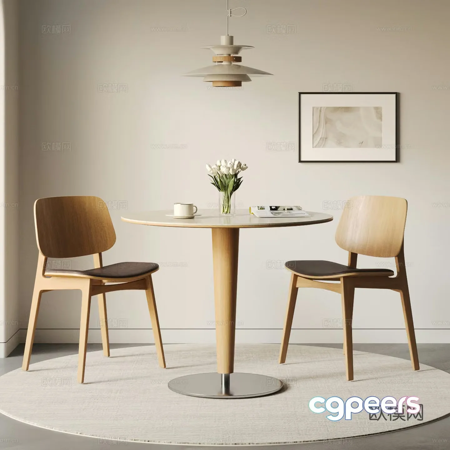 Modern casual table and chairs negotiation table and chairs coffee table and chairs negotiation table and wooden chairs dining table and chair combination 3D model
