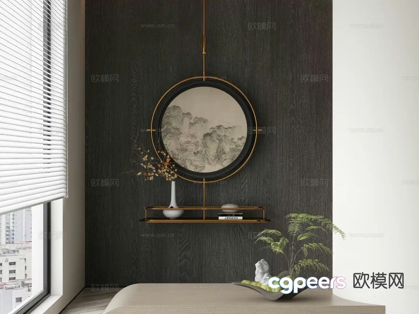 New Chinese style decorative painting round hanging ornament 3D model