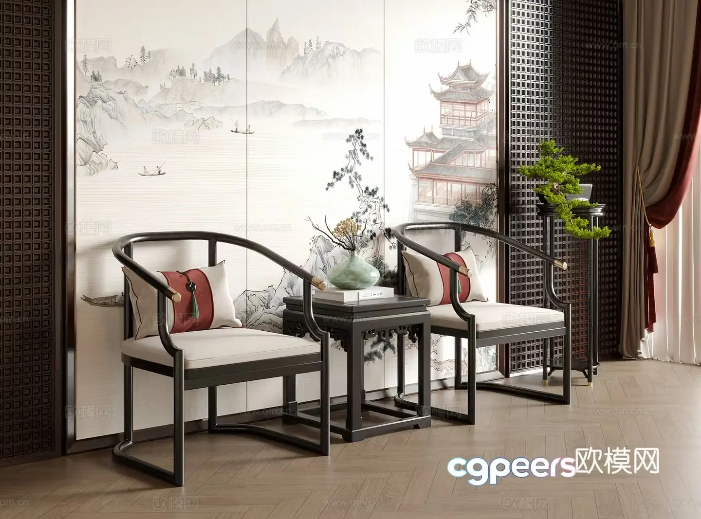 New Chinese style single chair tea chair leisure chair book chair 3d model