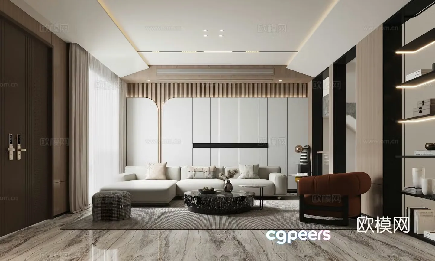 Modern light luxury living room 3d model