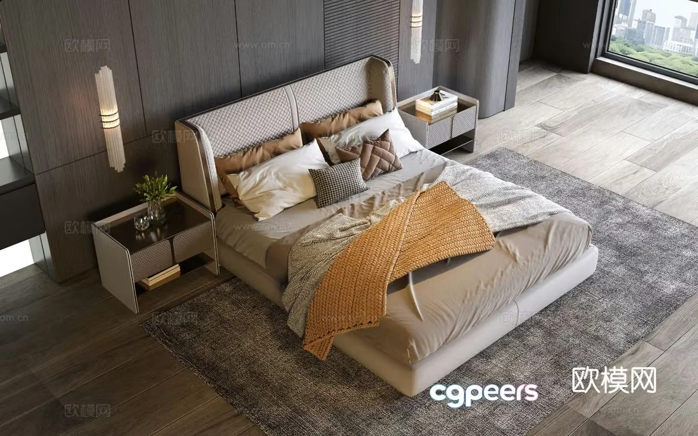 Modern double bed 3d model