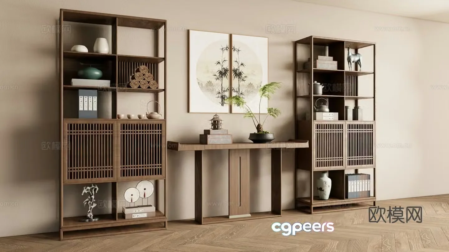 New Chinese style Zen-like ancient shelf 3D model