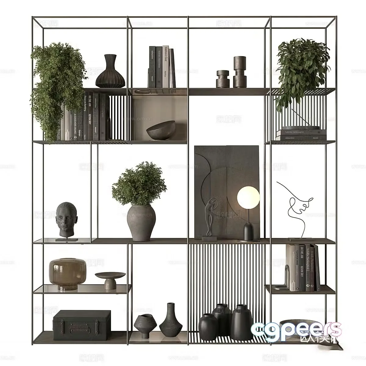 New Chinese style bookshelf storage shelf decorative rack 3d model