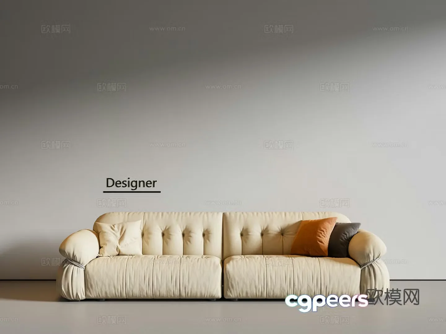 Modern cream style multi-person sofa fabric sofa 3d model