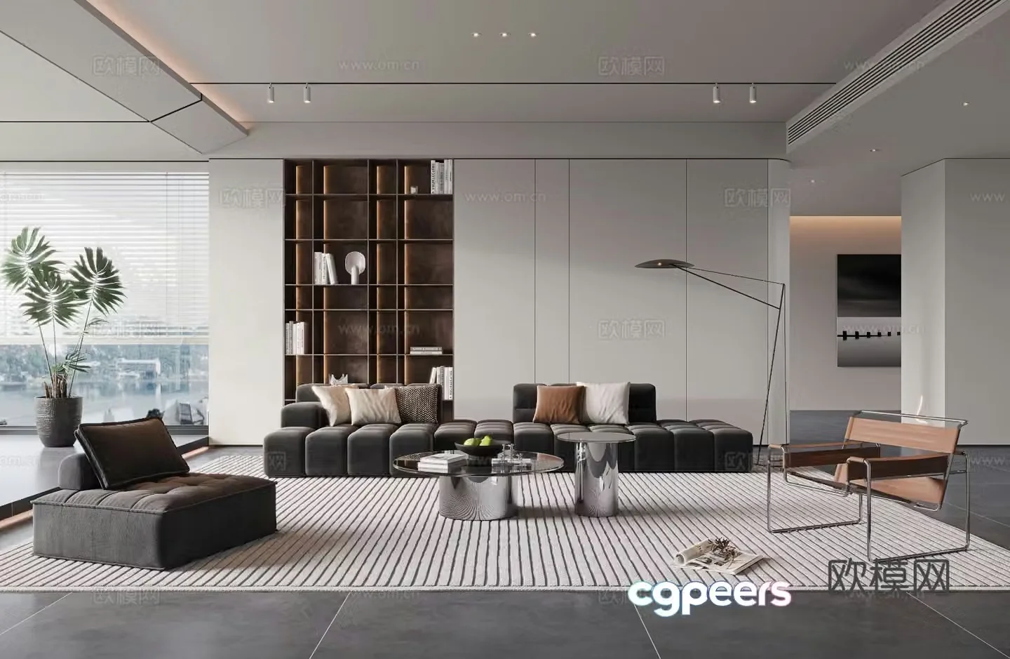 Modern living room without main light 3d model