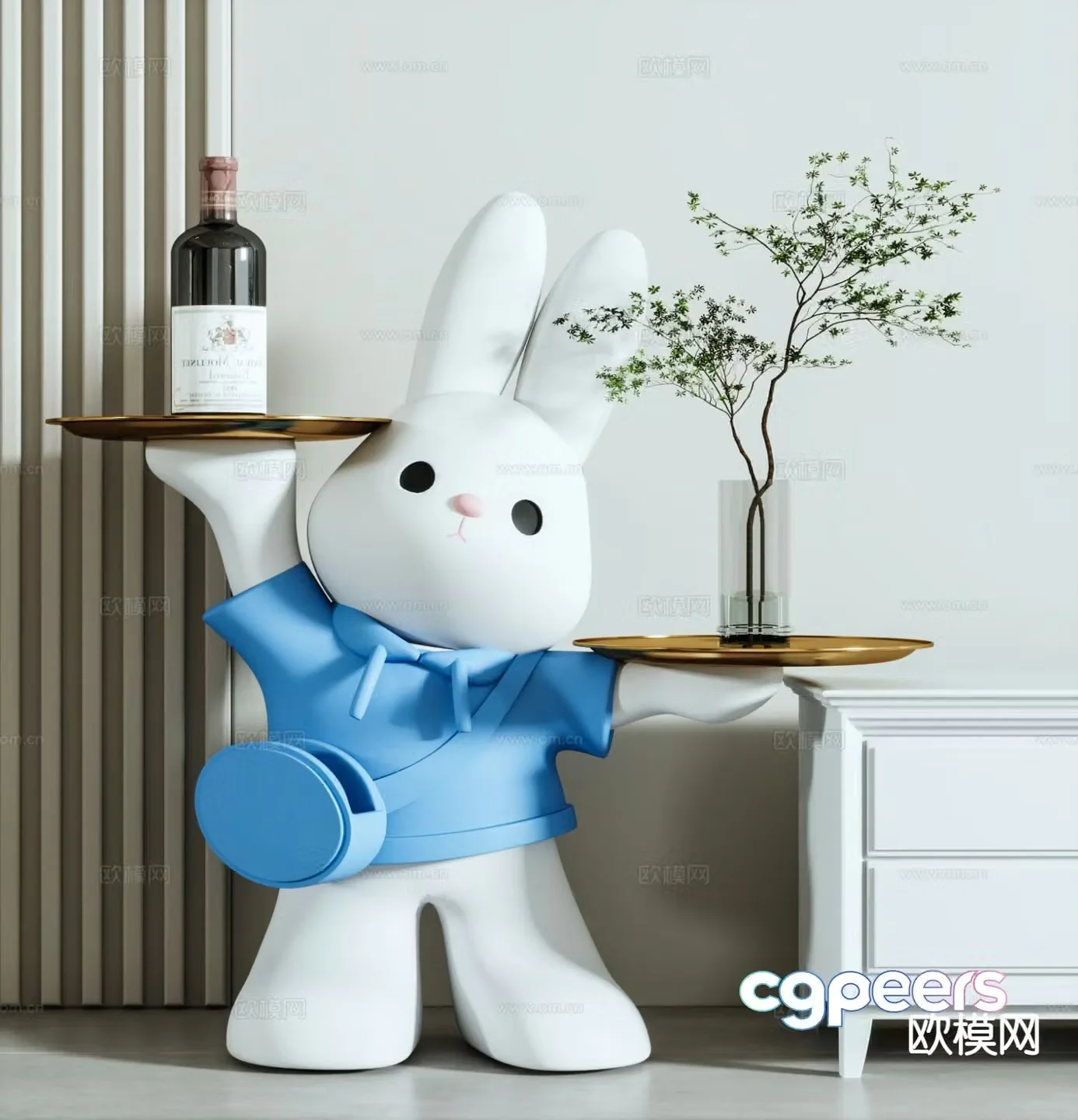 Rabbit Tray Cartoon Ornament 3D Model