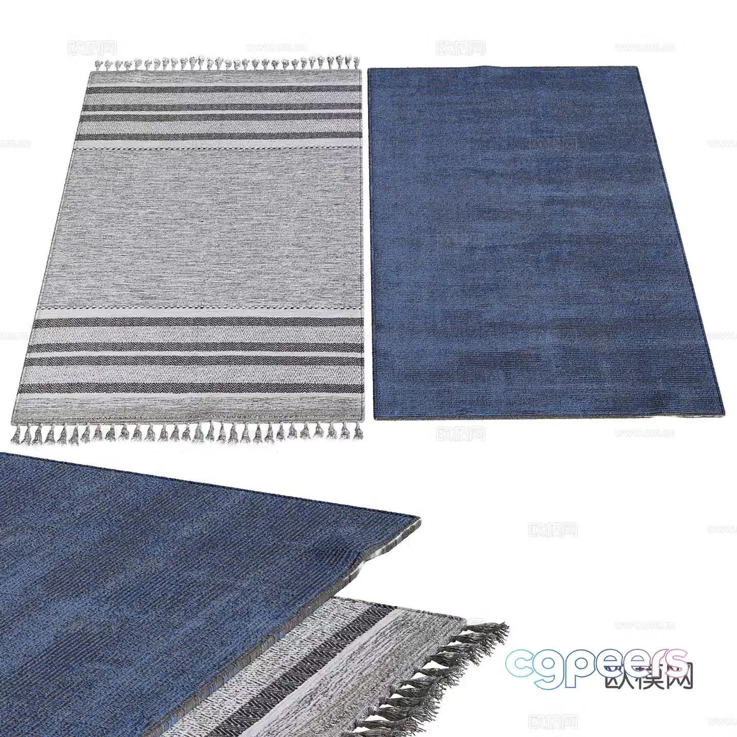 New Chinese style blue fabric carpet 3D model
