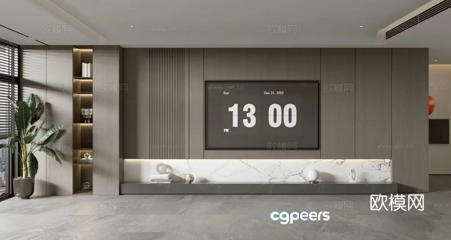 Modern simple integrated TV cabinet TV background wall d model