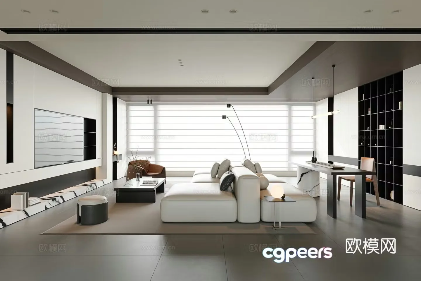 Italian modern living room large flat living room horizontal hall sofa and coffee table combination double-sided sofa single person 3D model