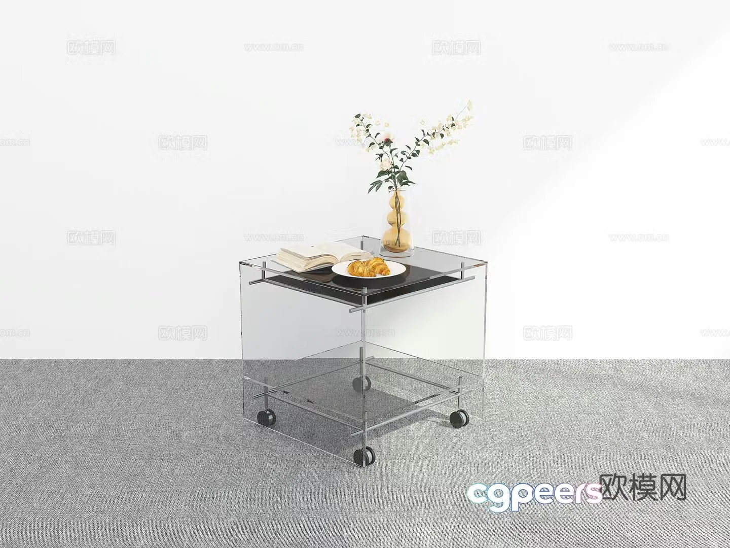 Modern acrylic corner table side table mobile side cabinet 3D model