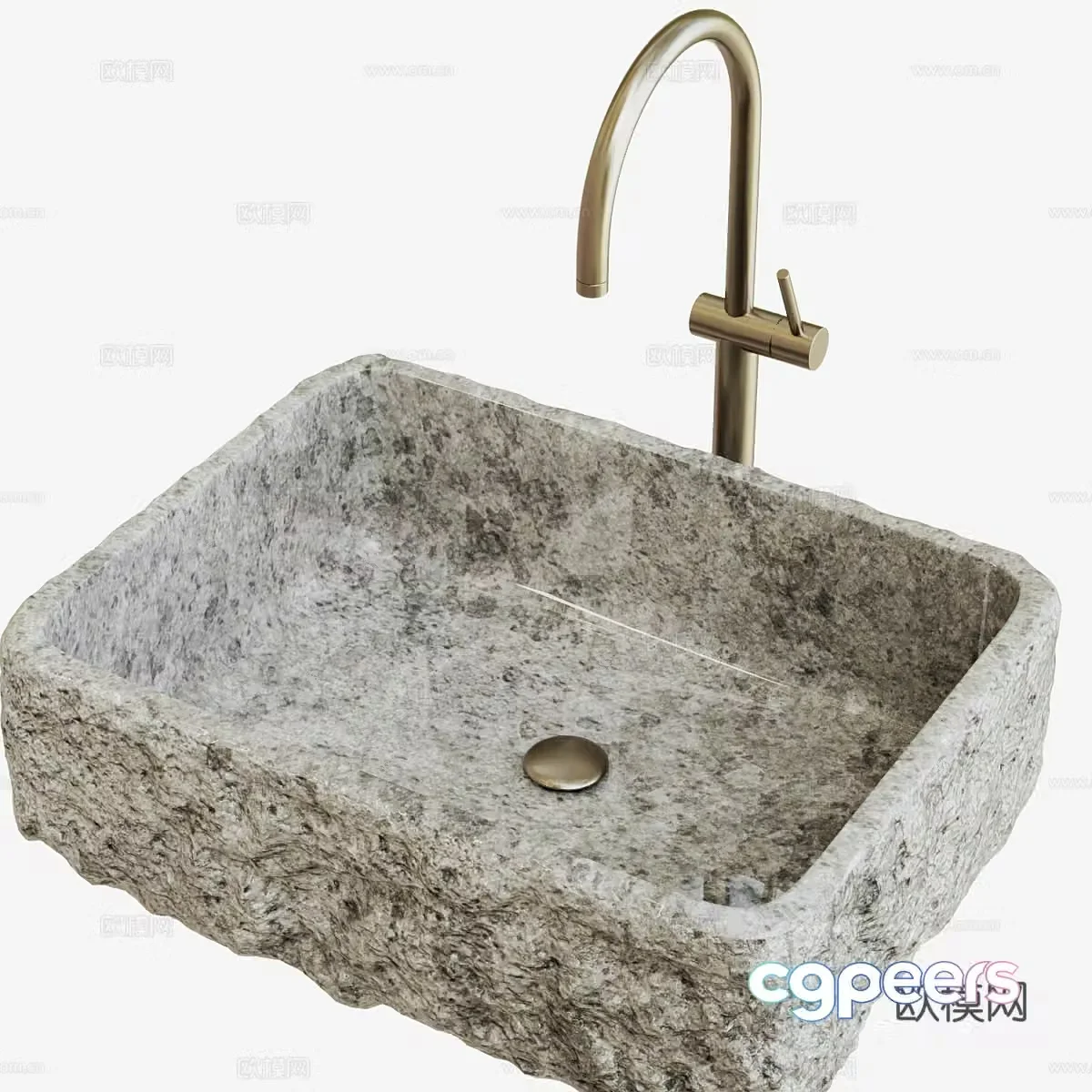 New Chinese style stone trough washbasin 3D model