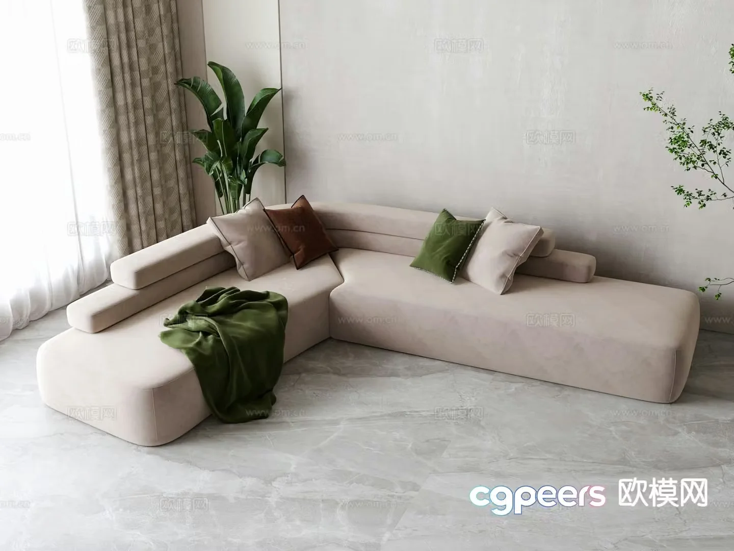 Modern multi-seater sofa corner sofa 3d model
